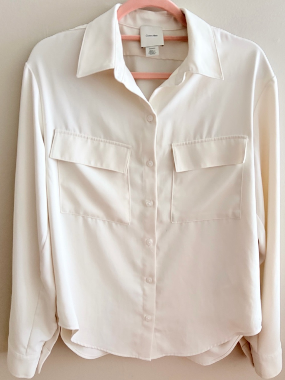 Calvin Klein Women's Cream Button Down 3 Pocket Shirt Blouse size S